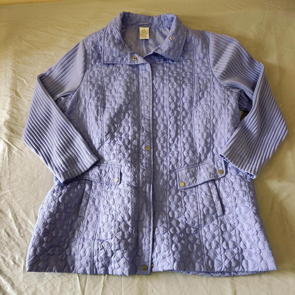 Woman Within Quilted Mixed Media Jacket 1X Plus Periwinkle Fleece Ribbed Sleeve